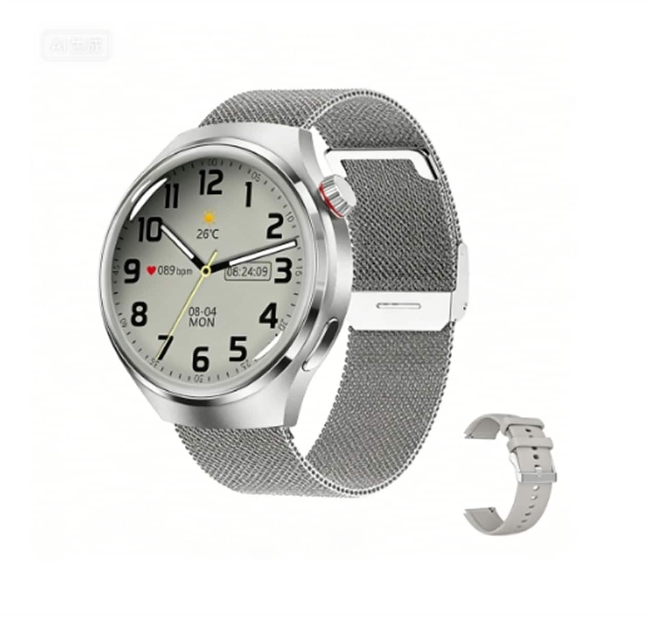 SKRAN - Round Screen Sports Smartwatch with Bluetooth Calling - Waterproof, Smartwatch with Voice Assistant -Mesh + Silicone - Silver - (2026)