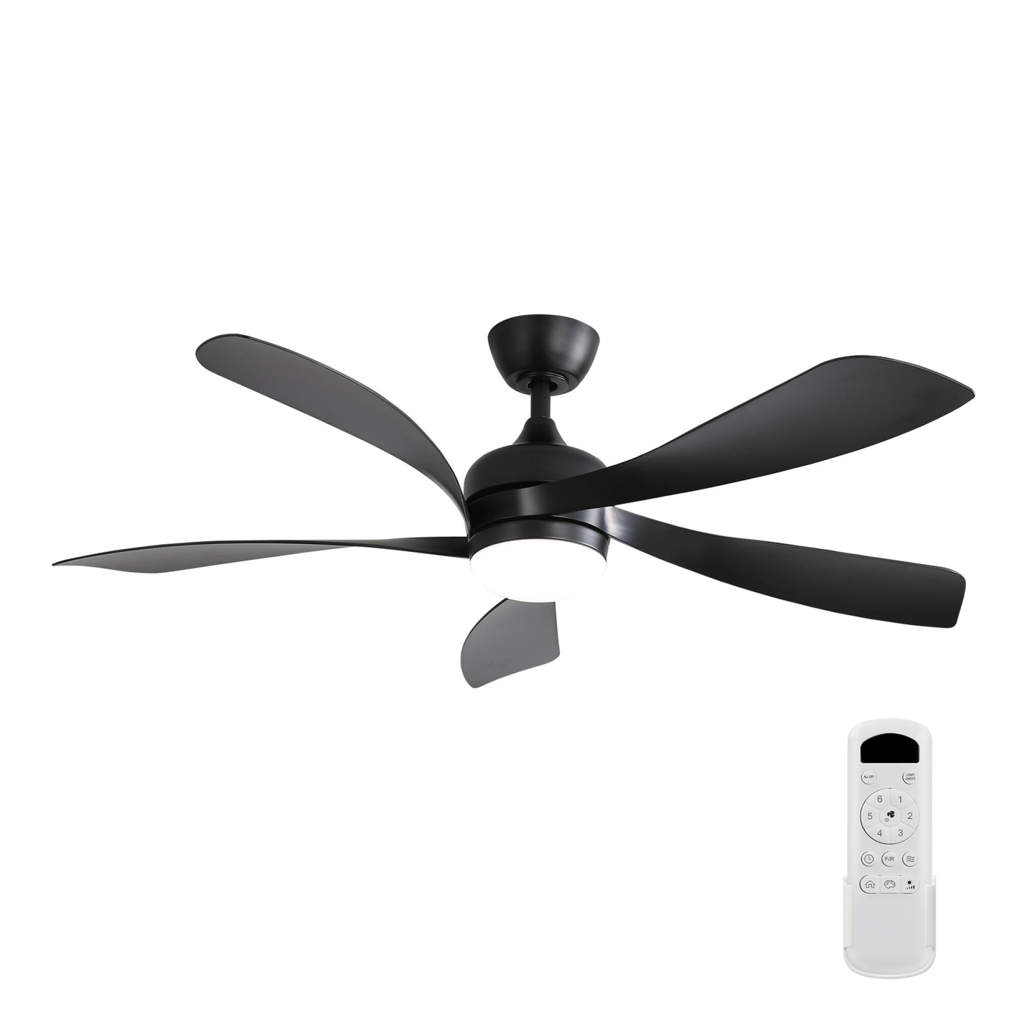 ELEMENT ACE - 52 Inch Modern Ceiling Fan With Dimmable LED Light and Remote Control Featuring Reversible DC Motor - Black