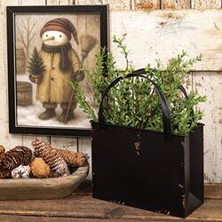 Angle. BreeBe - Distressed Black Metal Tote Bag w/Handles - 8" x 10" - Black.