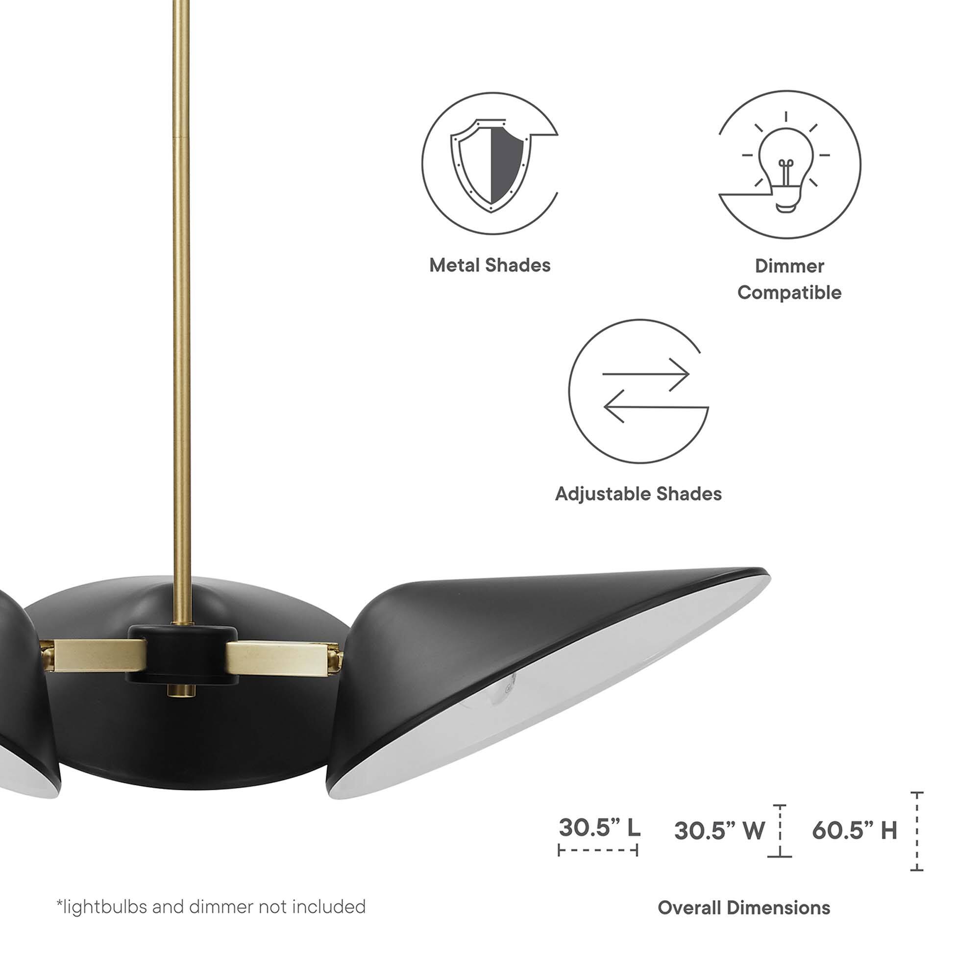 Metal Shades Dimmer Compatible Adjustable Shades  
*lightbulbs and dimmer not included  

Overall Dimensions  
30.5" L x 30.5" W x 60.5" H