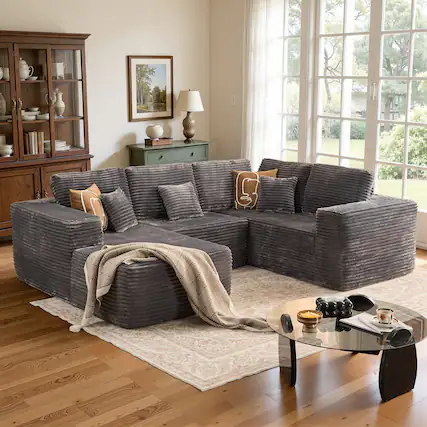 Front. Ovios - 110" Modular Sectional Sofa, U Shaped Cloud Couch with Chaise Lounge for Living Room - Grey(K11).