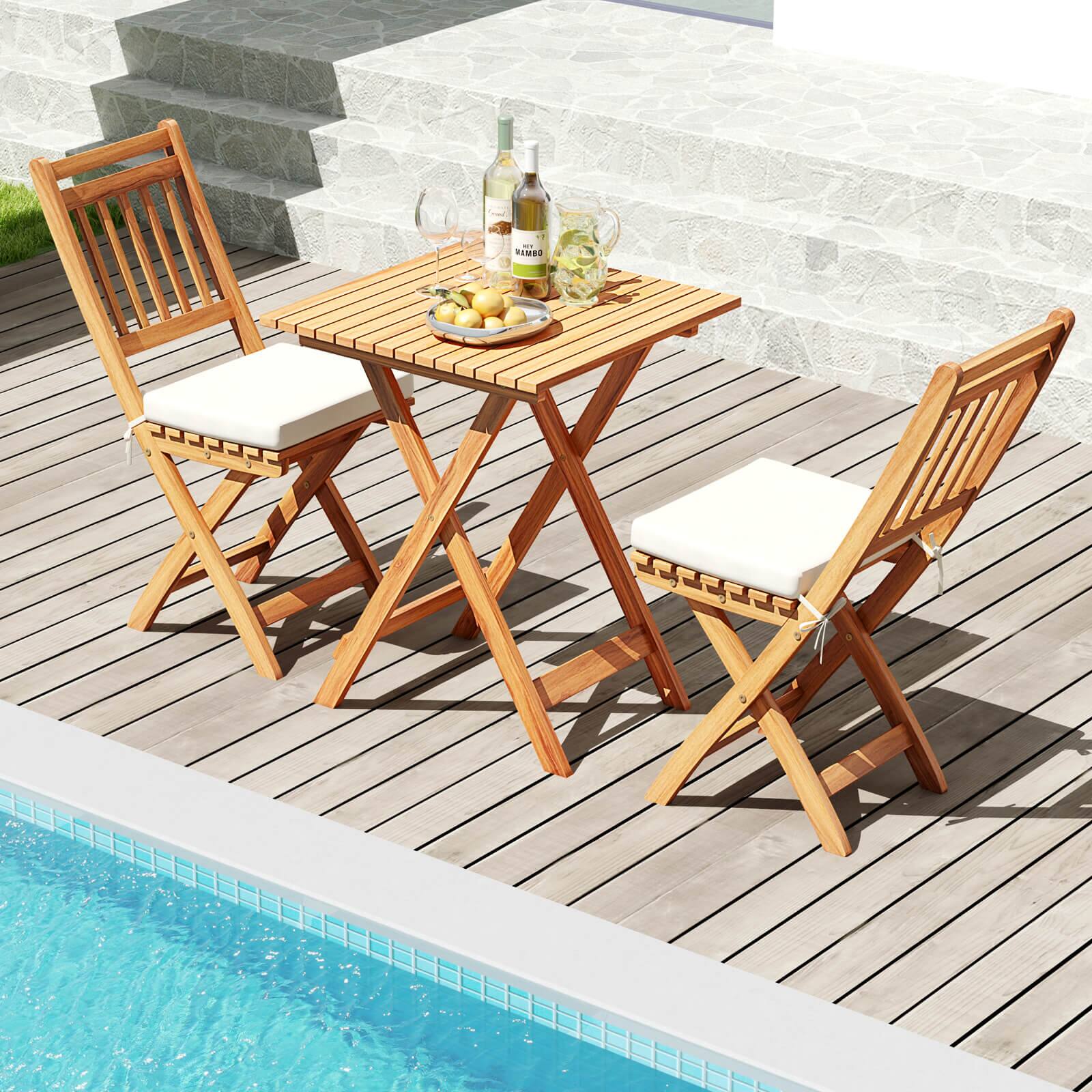 Alt View 5. Gymax - Gymax Folding Patio Chairs Set of 2 w/ Slatted Backrests & Soft Seat Cushions - Off White, Natural.