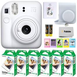 Fujifilm - Instax Mini 12 (Clay White) Bundle: 60 Sheets Film, Case, Strap & Photo Album