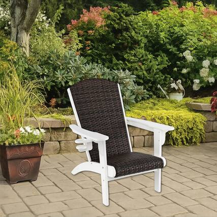 Front. Hivvago - Outdoor Adirondack Chair with Cushioned Rattan Seat and Concealed Cup Holder - White.