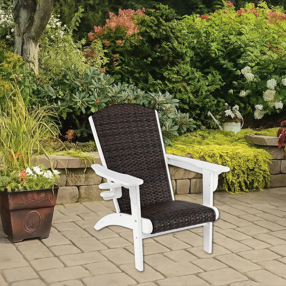 Front. Hivvago - Outdoor Adirondack Chair with Cushioned Rattan Seat and Concealed Cup Holder - White.
