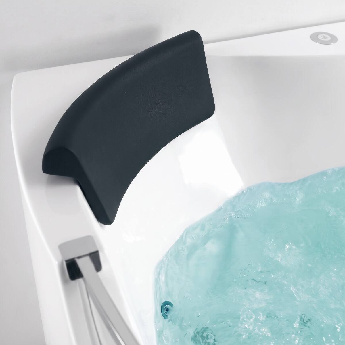 Alt View 3. Loheer - Loheer Corner Whirlpool Bathtub for Two with Waterfall Faucet, Acrylic Jetted Spa Tub with LED Air Jets - White.