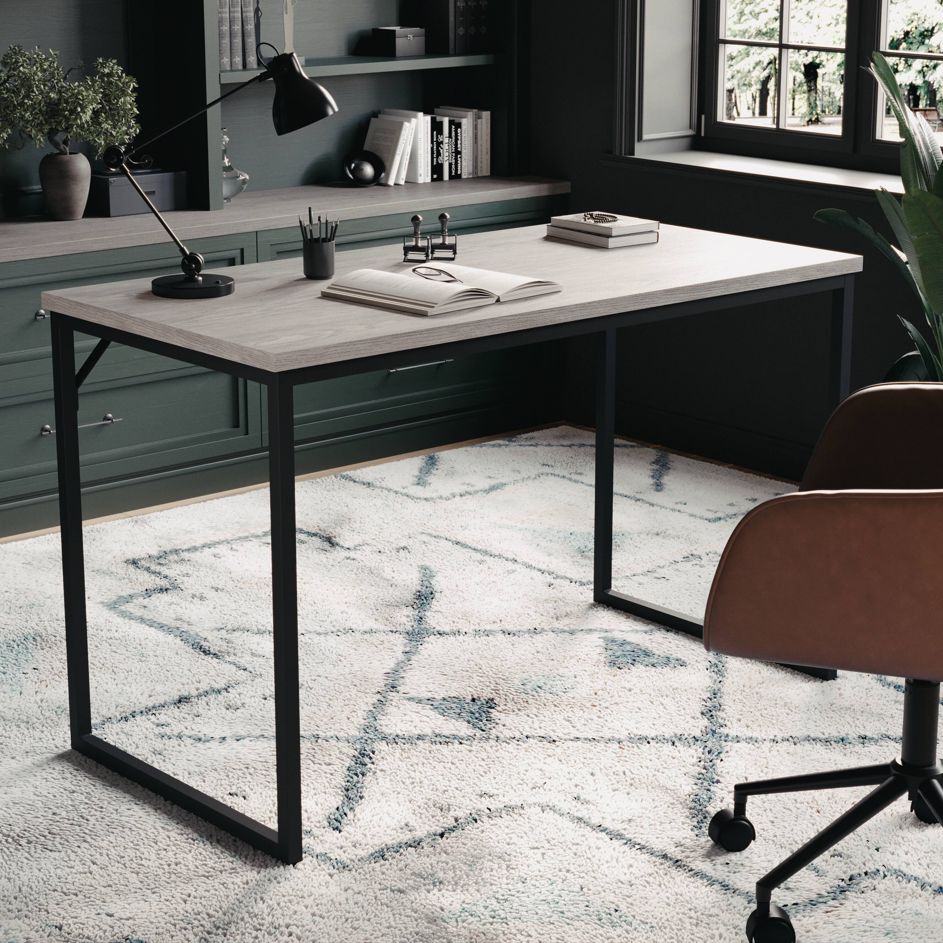 Alt View 11. Martha Stewart - Noah Gray Wood Grain Parsons Desk - Gray Top/Oil Rubbed Bronze Frame.