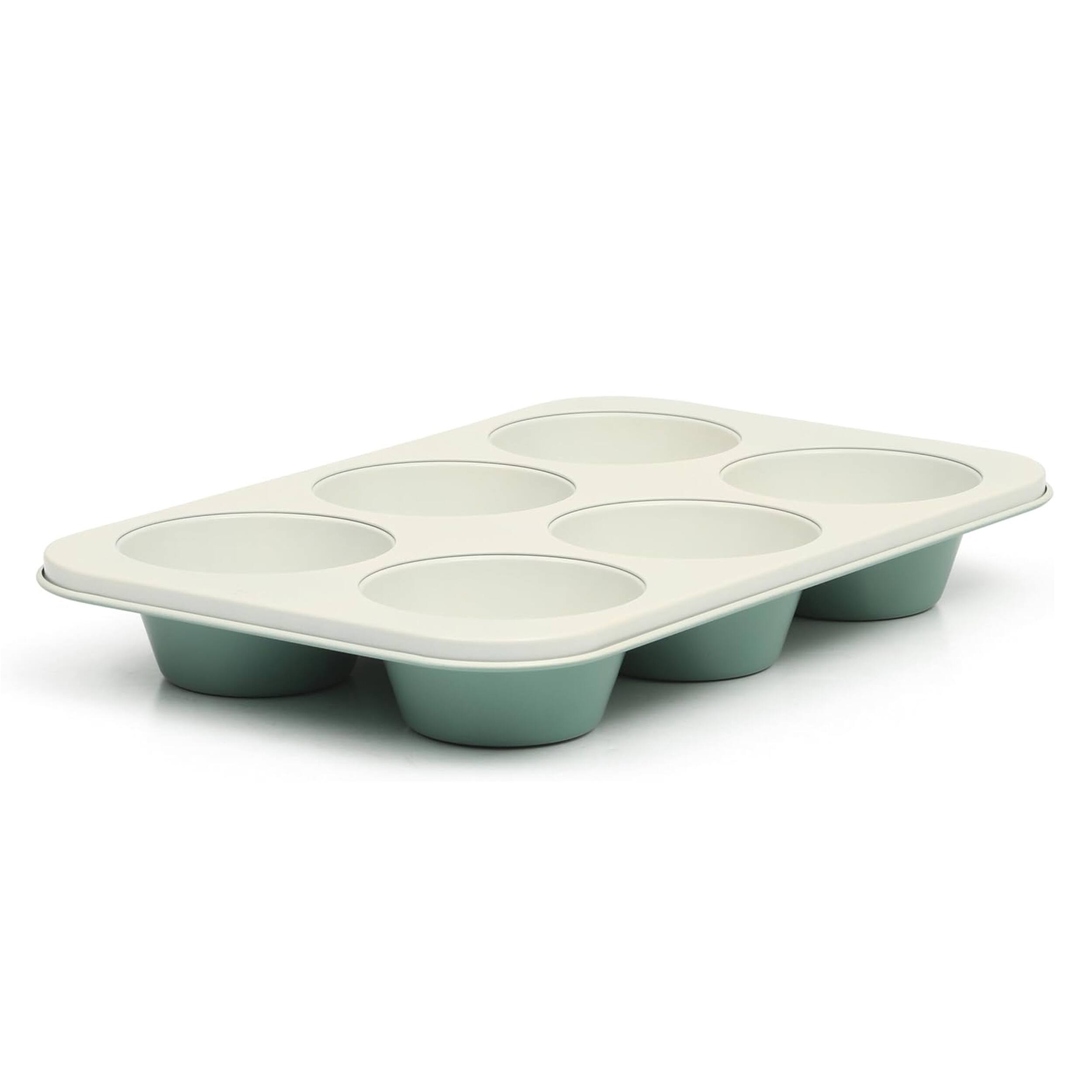 Front. Martha Stewart - Martha Stewart Gallen 6 Cup Nonstick Carbon Steel Muffin Pan in Teal - Teal.