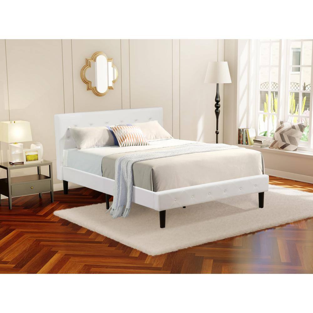 Alt View 2. East West Furniture - NLF-19-Q Nolan Platform Bed Frame - Button Tufted White Velvet Fabric Padded Headboard & Footboard - Black.