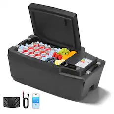 Front. VEVOR - 12 Volt Refrigerator, 21.1 QT/ 20L Car Fridge for Tesla Model 3, Portable Electric Freezer Compressor with APP Control - Black.