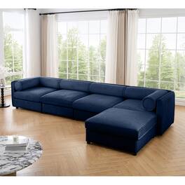 Anysun - Modular L-Shape 4-Seat Sectional Sofa with Storage - Cylindrical Backrest & Armrests, Deep Comfort Seating - Blue