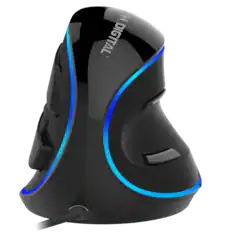Front. J-Tech Digital - J-Tech Digital Wired Vertical Ergonomic Mouse with Removable Palm Rest and Adjustable DPI, Blue LED Trim (Black) - Black.