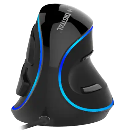 Front. J-Tech Digital - J-Tech Digital Wired Vertical Ergonomic Mouse with Removable Palm Rest and Adjustable DPI, Blue LED Trim (Black) - Black.