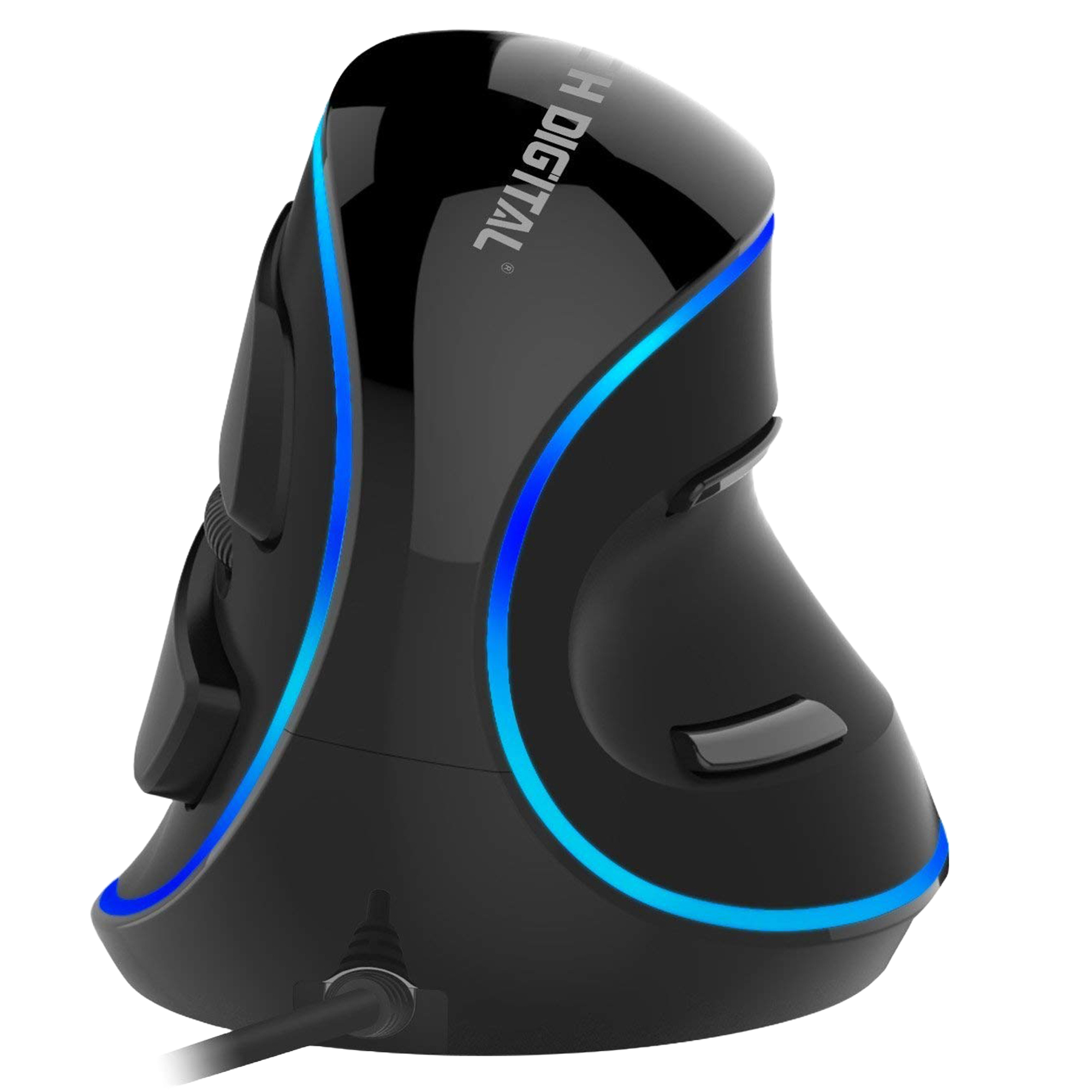 J-Tech Digital - Wired Vertical Ergonomic Mouse with Removable Palm Rest and Adjustable DPI, Blue LED Trim - Wired - Black