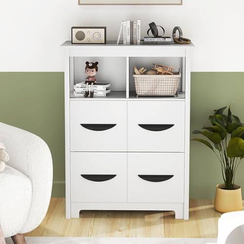 Alt View 7. Ecooso - 24 Inch Floor Cabinet with 2 Open Compartments and 2 Drawers - White.