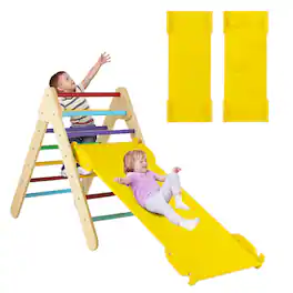 Gymax - 3-in-1 Wooden Climbing Triangle Set Triangle Climber w/ Ramp - Multi-color