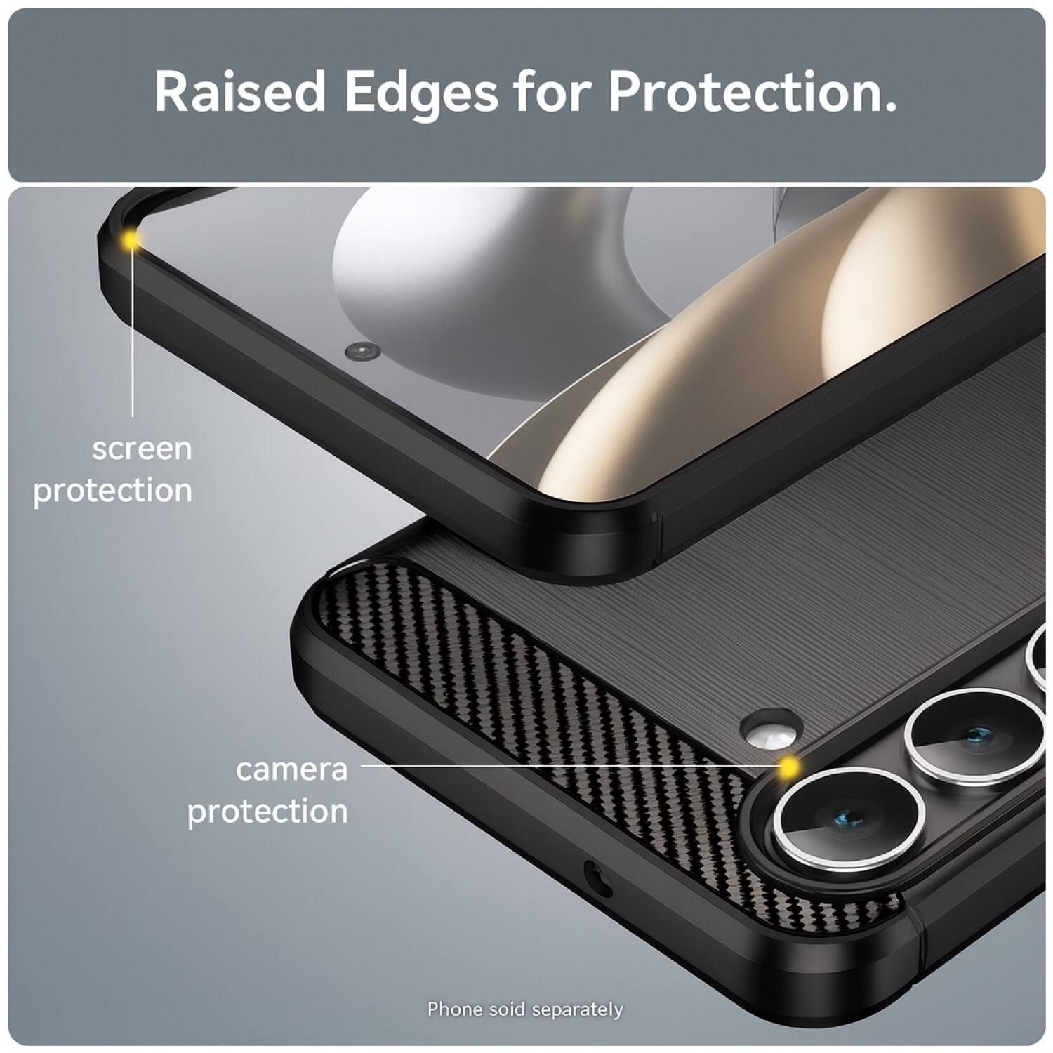 Raised Edges for Protection.

screen protection

camera protection

Phone sold separately