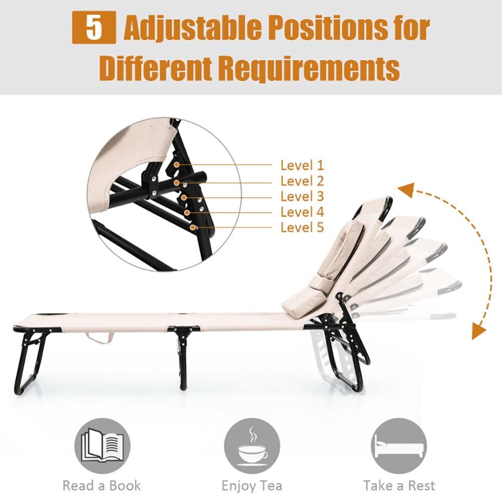 5 Adjustable Positions for Different Requirements

Level 1  
Level 2  
Level 3  
Level 4  
Level 5  

Read a Book  
Enjoy Tea  
Take a Rest