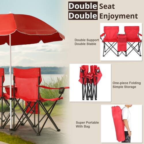 Double Seat  
Double Enjoyment  
Double Support  
Double Stable  
One-piece Folding  
Simple Storage  
Super Portable  
With Bag