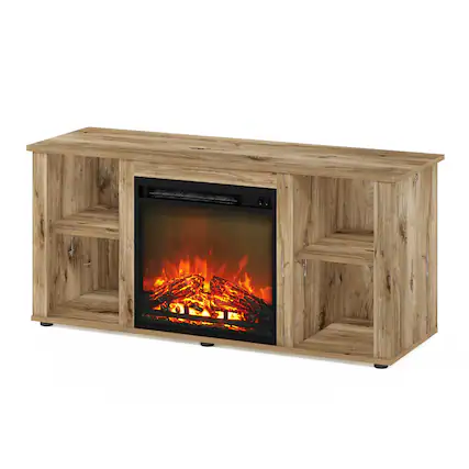 Front. Furinno - Jensen Entertainment Center TV Stand with Fireplace for TV up to 55 Inch - Flagstaff Oak.