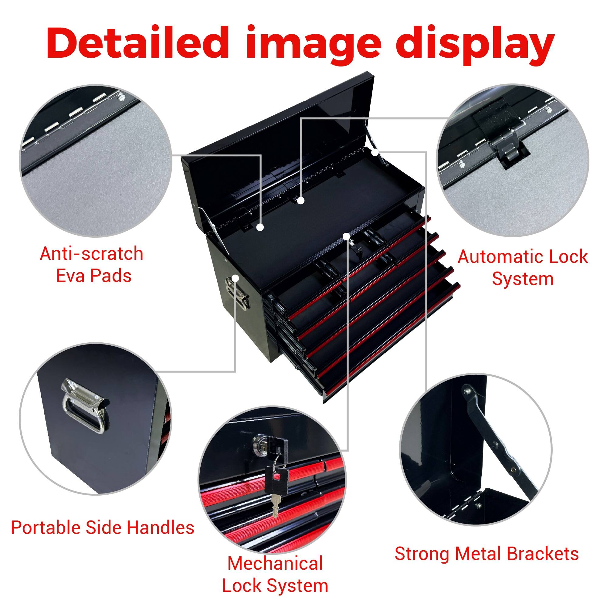 Detailed image display

- Anti-scratch Eva Pads
- Automatic Lock System
- Portable Side Handles
- Mechanical Lock System
- Strong Metal Brackets