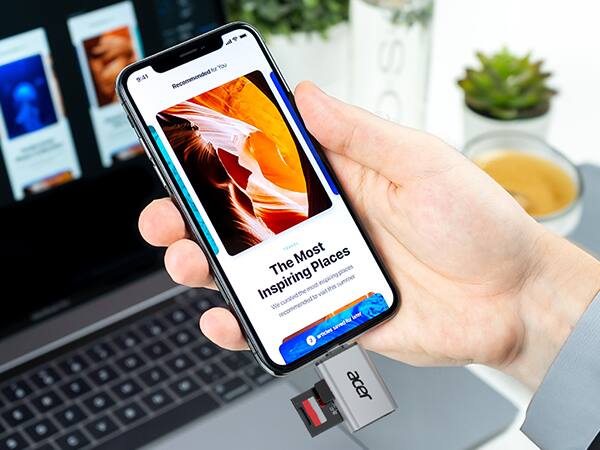 9:41  
Recommended for You  

TRAVEL  
The Most Inspiring Places  
We curated the most inspiring places to visit this summer.  
Recommended by later  

acer