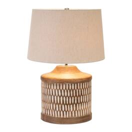 BreeBe - Notched Wood Table Lamp 21.5"H - Brown, White