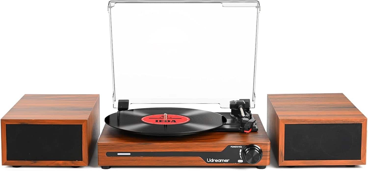 Vulpecula Spade - Vinyl Record Player with Speakers,Bluetooth Portable Turntable for Vinyl Records - Brown