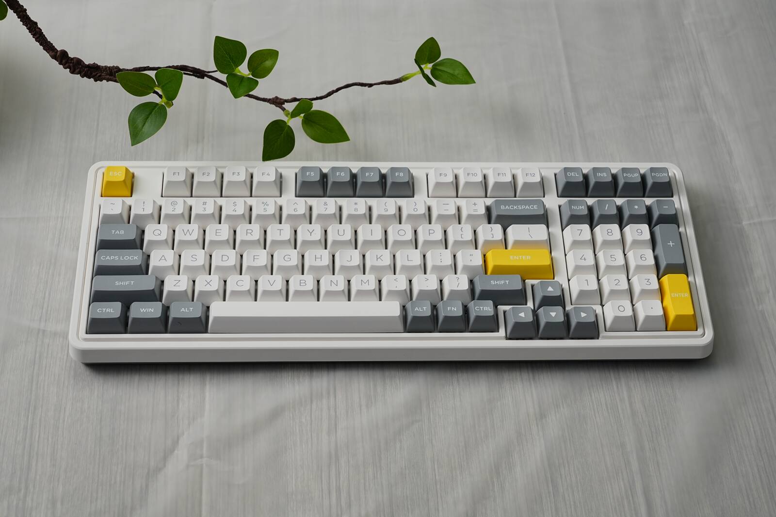 Sure, here is the corrected and grouped text from the image:

**Top Row:**
- ESC F1 F2 F3 F4 F5 F6 F7 F8 F9 F10 F11 F12 DEL INS PGUP PGDN

**Second Row:**
- 1 ! 2 @ 3 # 4 $ 5 % 6 ^ 7 & 8 * 9 ( 0 ) - + BACKSPACE

**Third Row:**
- TAB Q W E R T Y U I O P [ ] \ ENTER

**Fourth Row:**
- CAPS LOCK A S D F G H J K L ; ' ENTER

**Fifth Row:**
- SHIFT Z X C V B N M , . / SHIFT

**Bottom Row:**
- CTRL WIN ALT FN CTRL O

**Number Pad:**
- NUM 7 8 9 + 4 5 6 - 1 2 3 0 . ENTER

**Additional Keys:**
- SPACE

This should match the layout of the keyboard in the image.