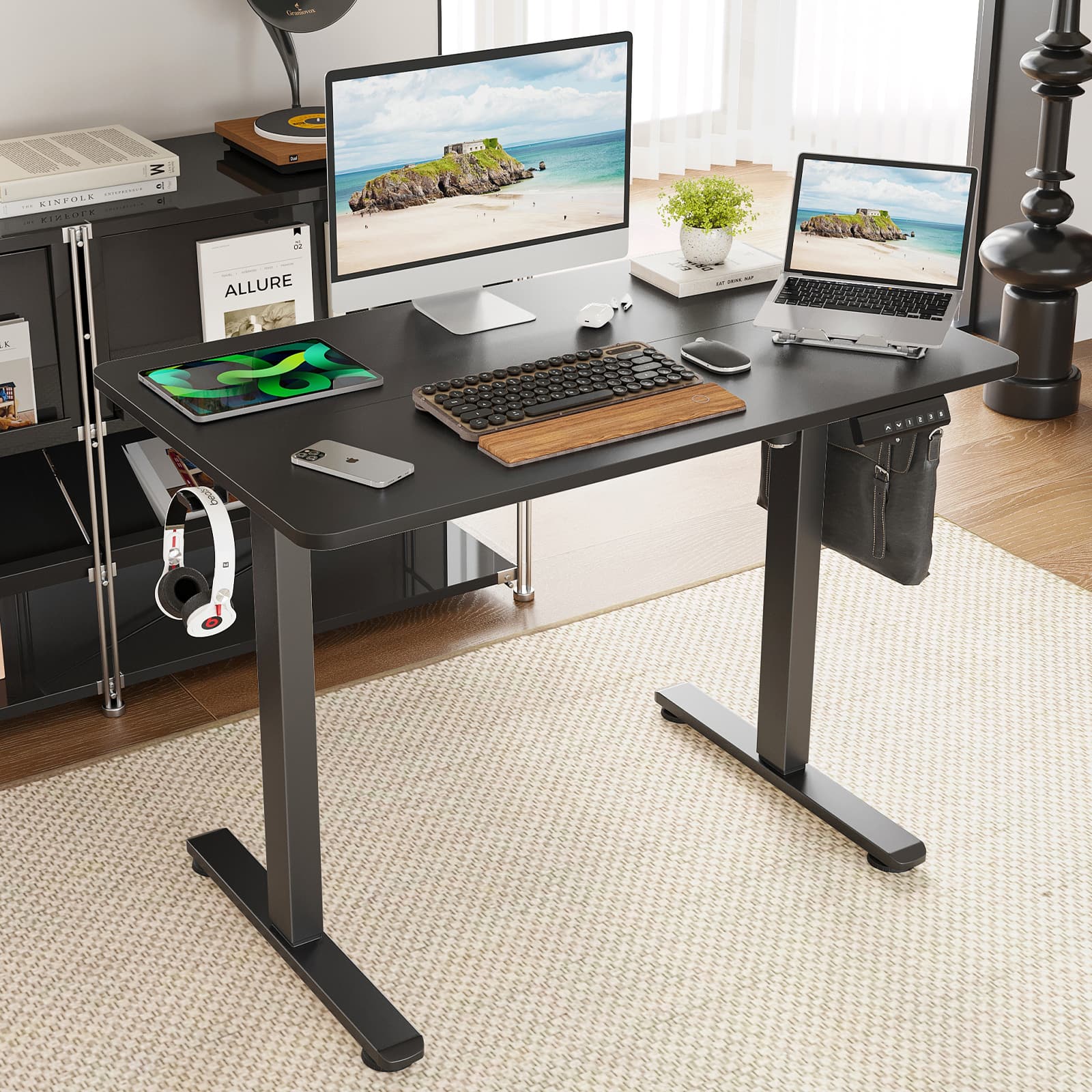 PexFix - 40 in. x 24 in. Electric Standing Desk, Adjustable Height Sit Stand Desk with Splice Board for Home Office - Black