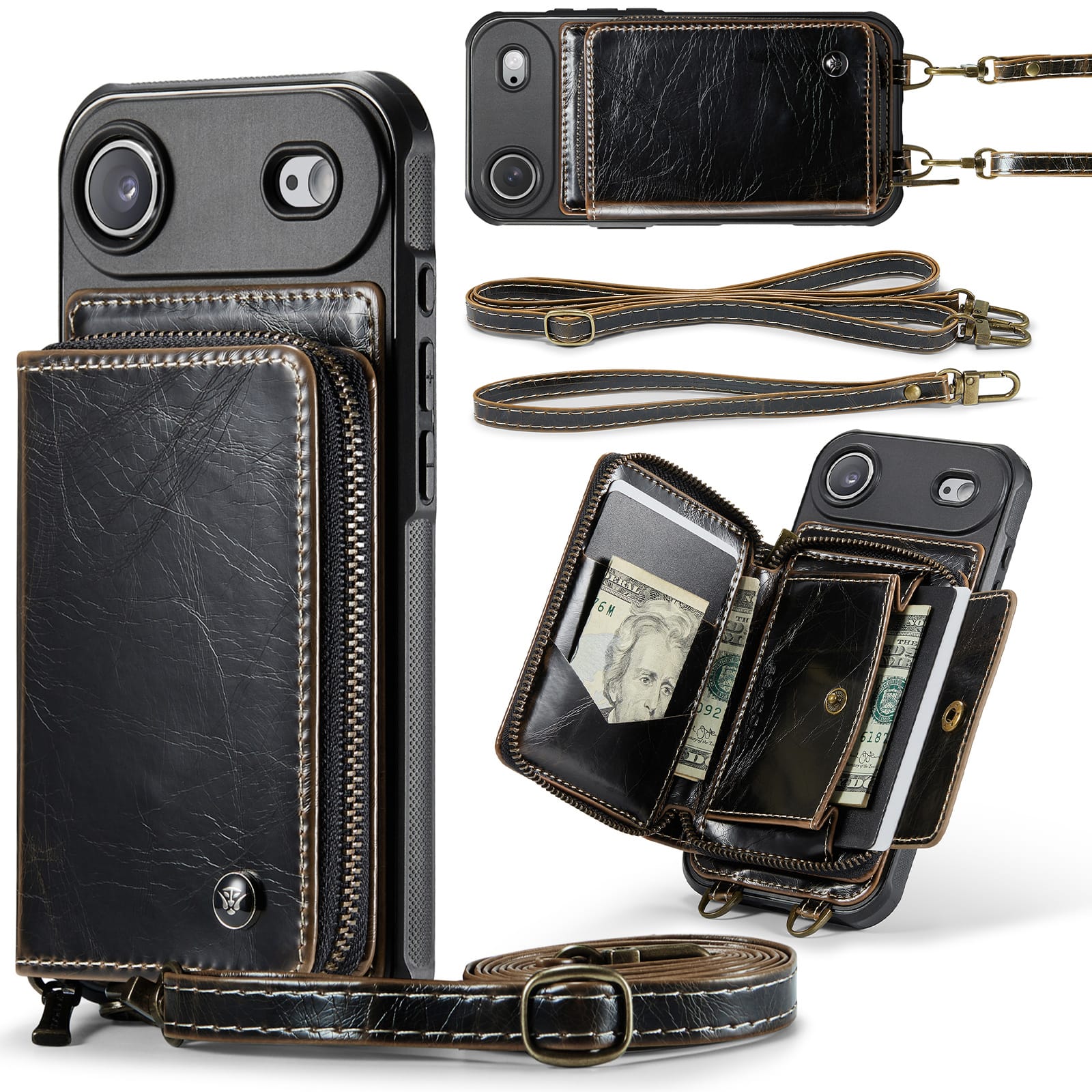 Dteck - Crossbody Zipper Wallet Case for Apple iPhone Air, RFID Blocking PU Leather Card Slots Wrist Strap Lanyard Cover - Coffee price history on PriceWatchPro