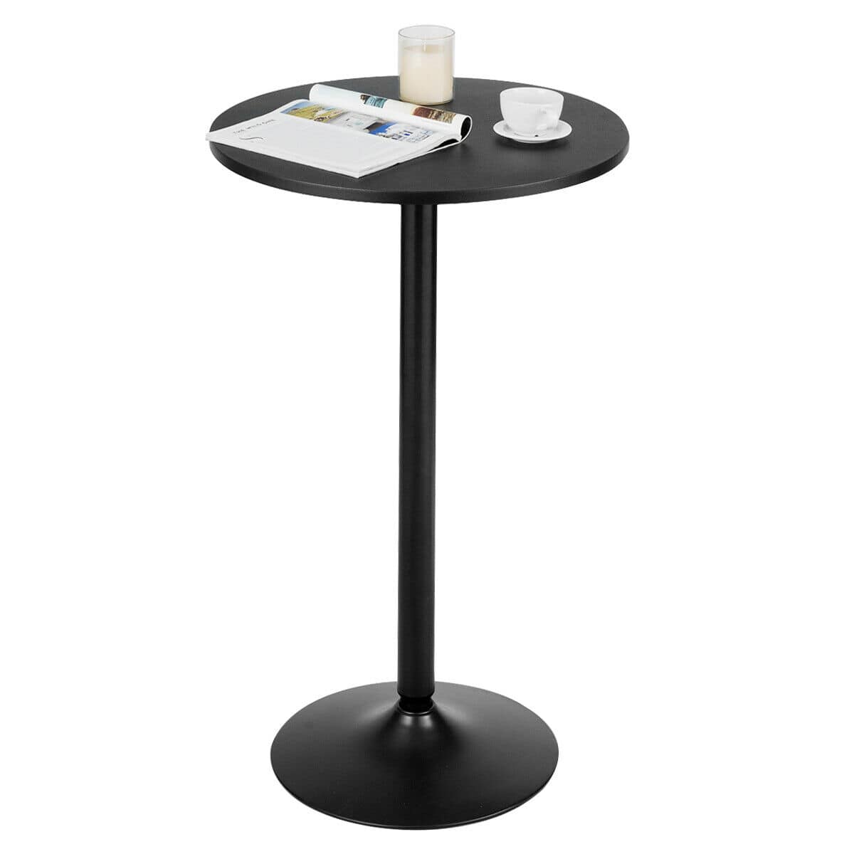 Gymax - 24" Round Pub Table Bistro Bar Height Cocktail Table W/Metal Base Indoor - Black