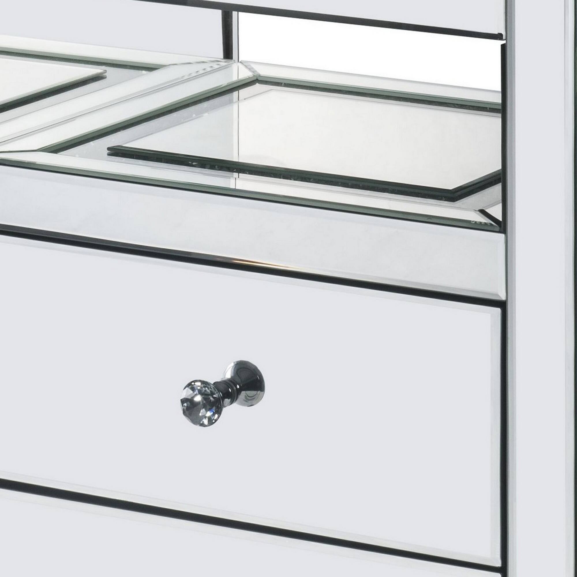 Alt View 3. Manhattan Lane - 2 Drawer Beveled Mirrored Accent Table with Glass Top and LED - Silver.