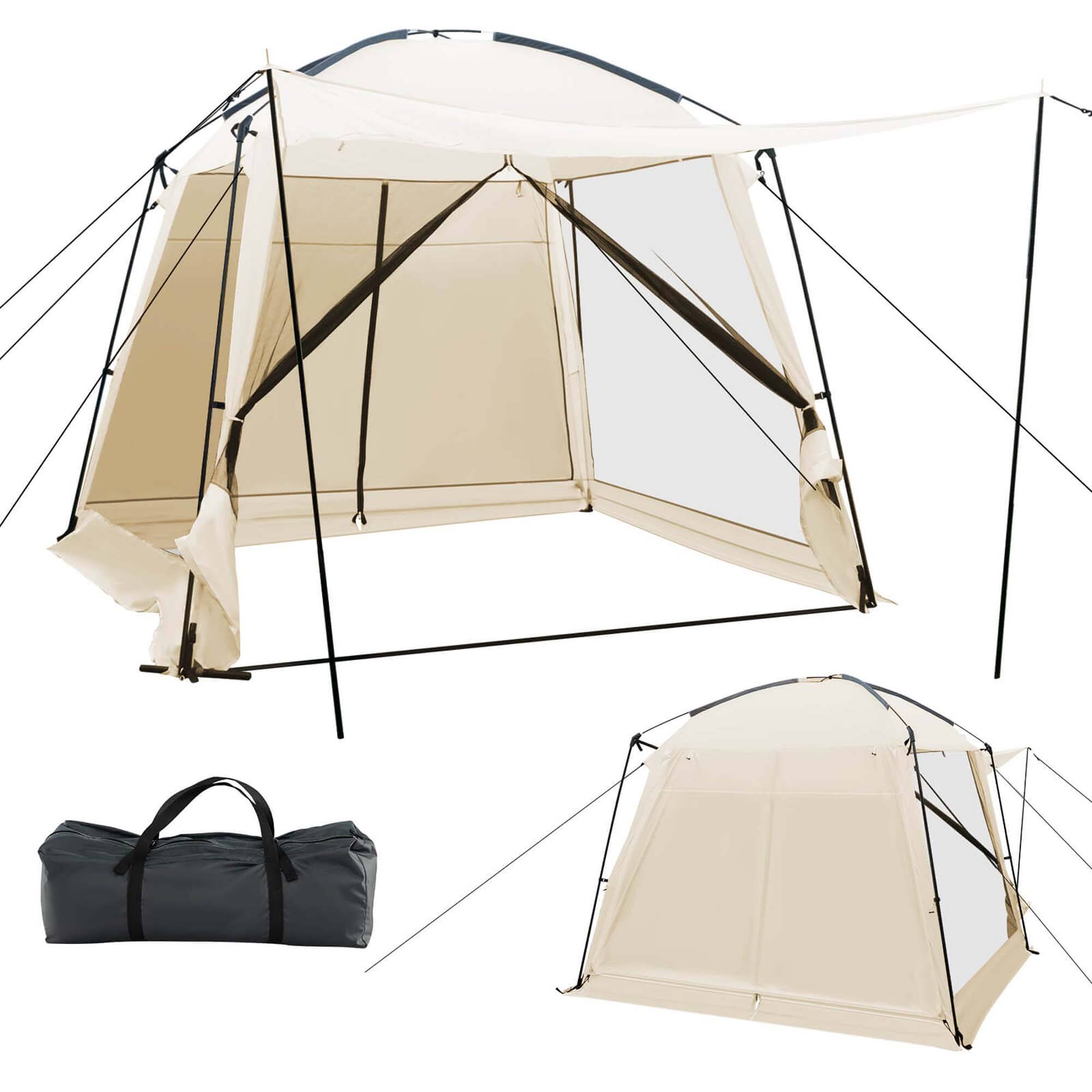 Costway - Screen Dome Camping Tent for 6-8 People with 4-Side Mesh Walls Carrying Bag - Beige