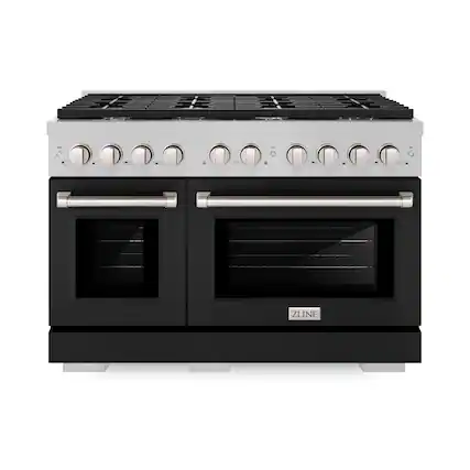 Front. ZLINE - 48 in. Wide 8 Burner Paramount Satin Dual Fuel Freestanding Range - Satin Steel/Black Matte.