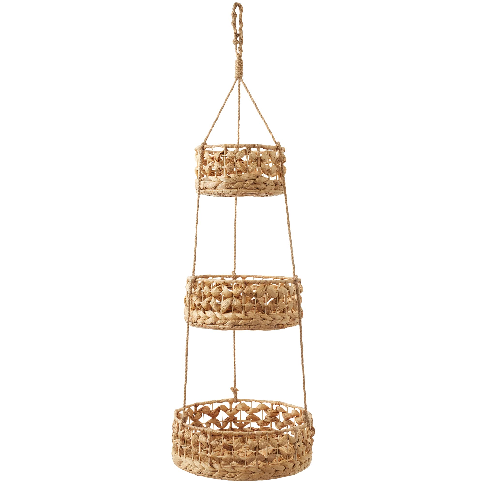 Casafield - 3-Tier Hanging Fruit Baskets Vertical Woven Kitchen Storage Organizer - Natural - Hyacinth