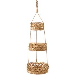Casafield - 3-Tier Hanging Fruit Baskets Vertical Woven Kitchen Storage Organizer - Natural - Hyacinth