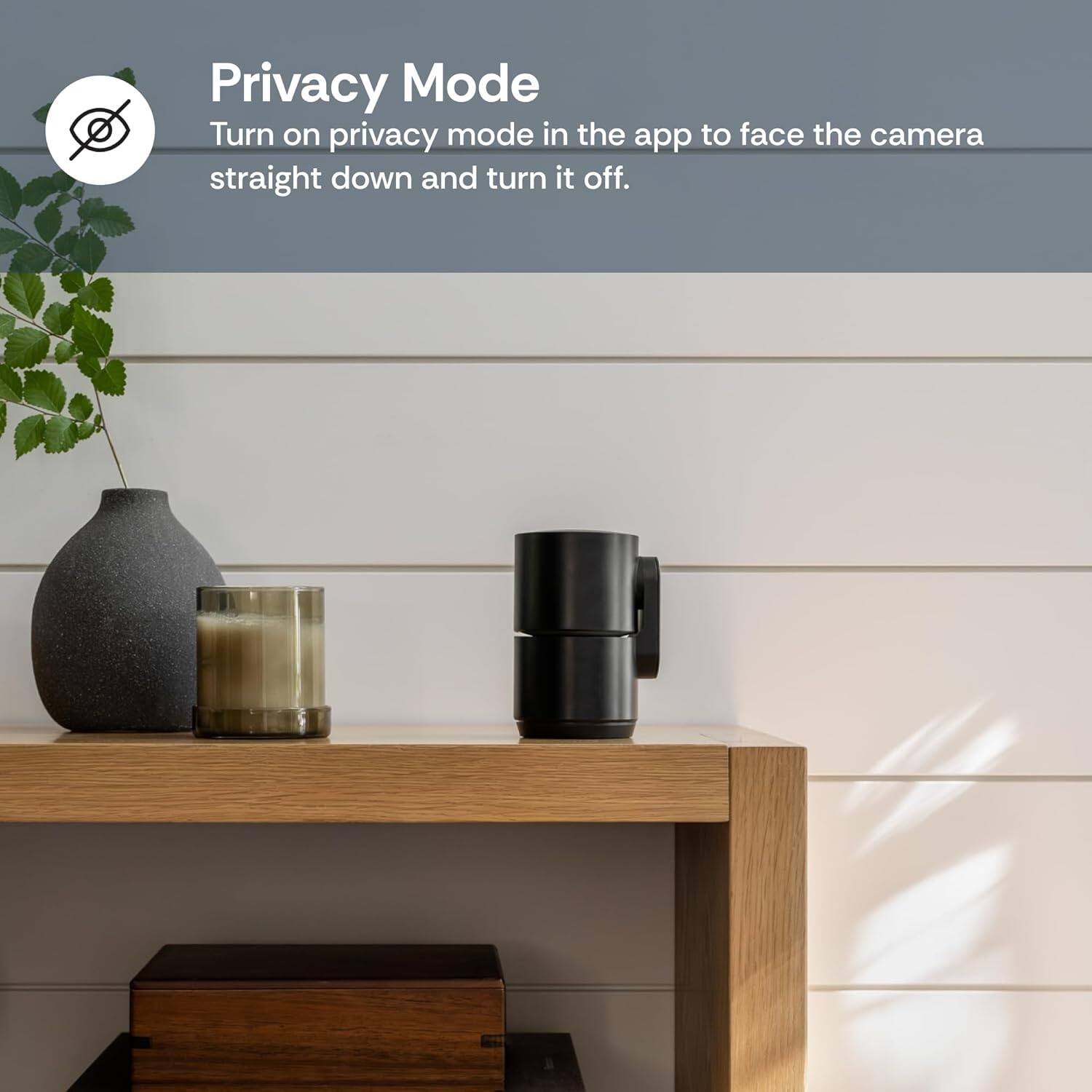 Privacy Mode  
Turn on privacy mode in the app to face the camera straight down and turn it off.
