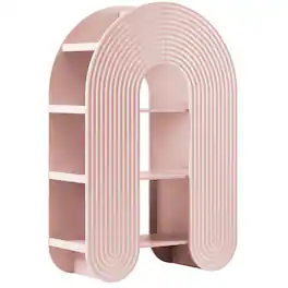 FurniFact - Red arched bookshelf with spacious shelves and nylon accents - Pink