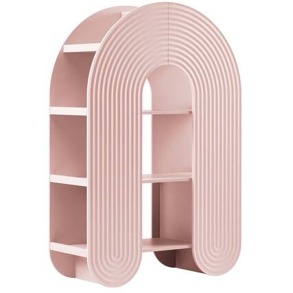 Front. FurniFact - Red arched bookshelf with spacious shelves and nylon accents - Pink.
