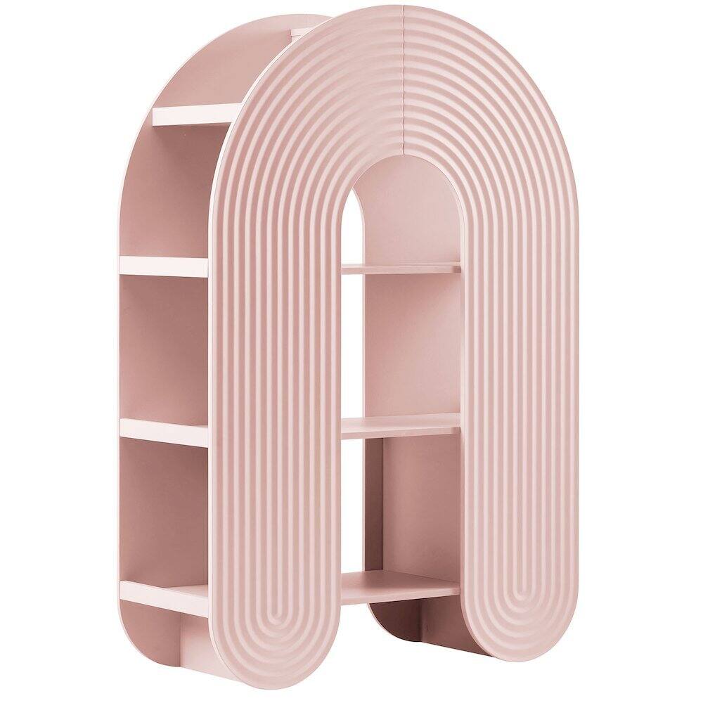 Front. FurniFact - Red arched bookshelf with spacious shelves and nylon accents - Pink.