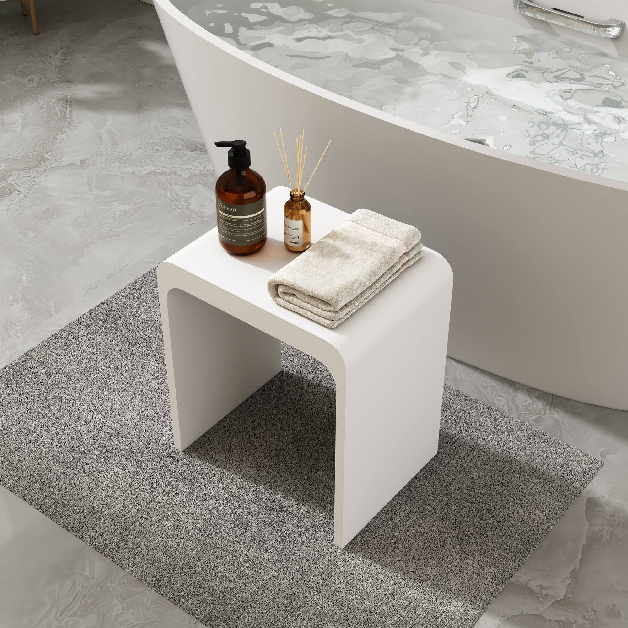 Alt View 3. Boyel Living - 11.42 in. W Freestanding Solid Surface Shower Seat in Matte White - Matte White.