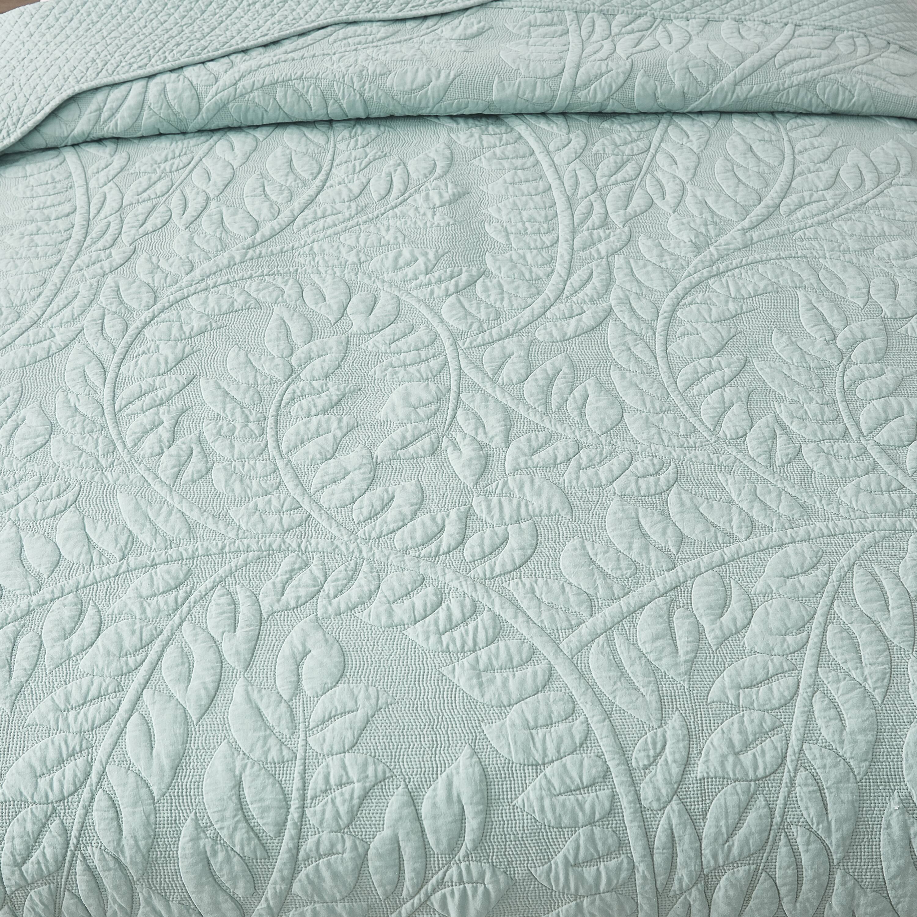 Back. MarCielo - Marcielo 2/3 Piece 100% Cotton Oversized Bedspread Lightweight Quilt Set - Aruba Blue.