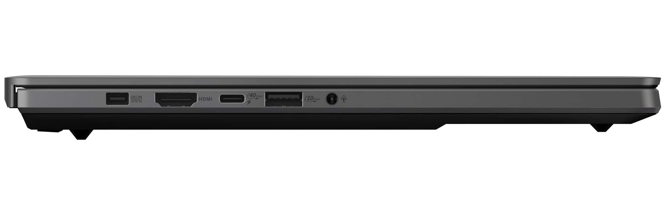 The text on the image reads "DCIN HDMI 40 10." This is likely a description of the laptop's input/output capabilities, with "DCIN" referring to a DC input, "HDMI" referring to a high-definition multimedia interface, and "40 10" possibly indicating the maximum resolution or refresh rate supported by the display.