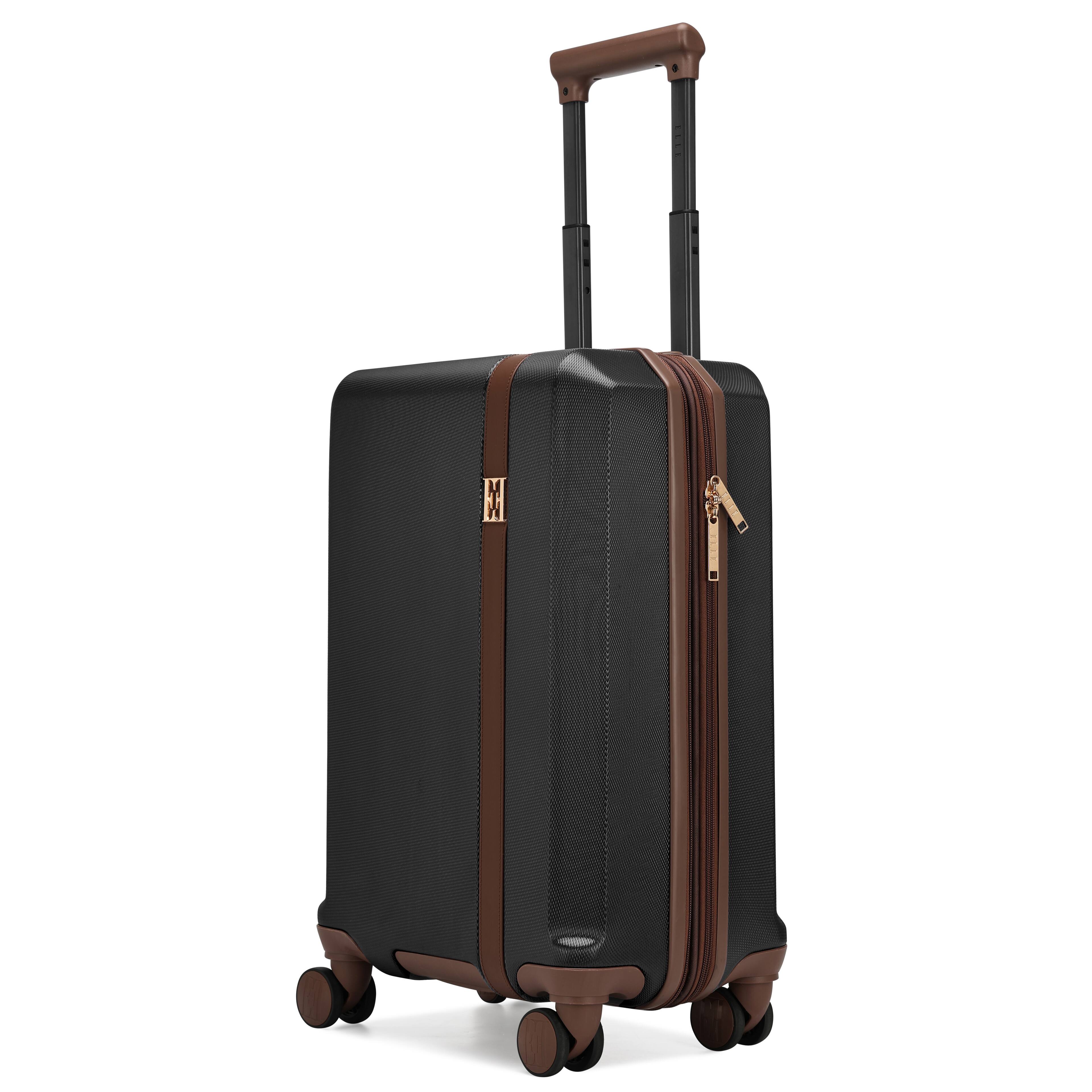 Alt View 5. Elle - ELLE Luxe Journey Expandable Retro Spinner Carry-on Suitcase | Black - Black.