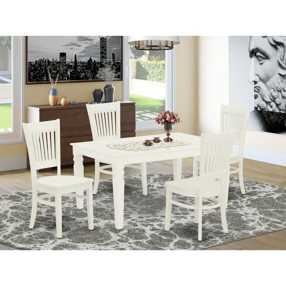 Back. East West Furniture - Dining Table- Table Leg Dining Chairs - Linen White.