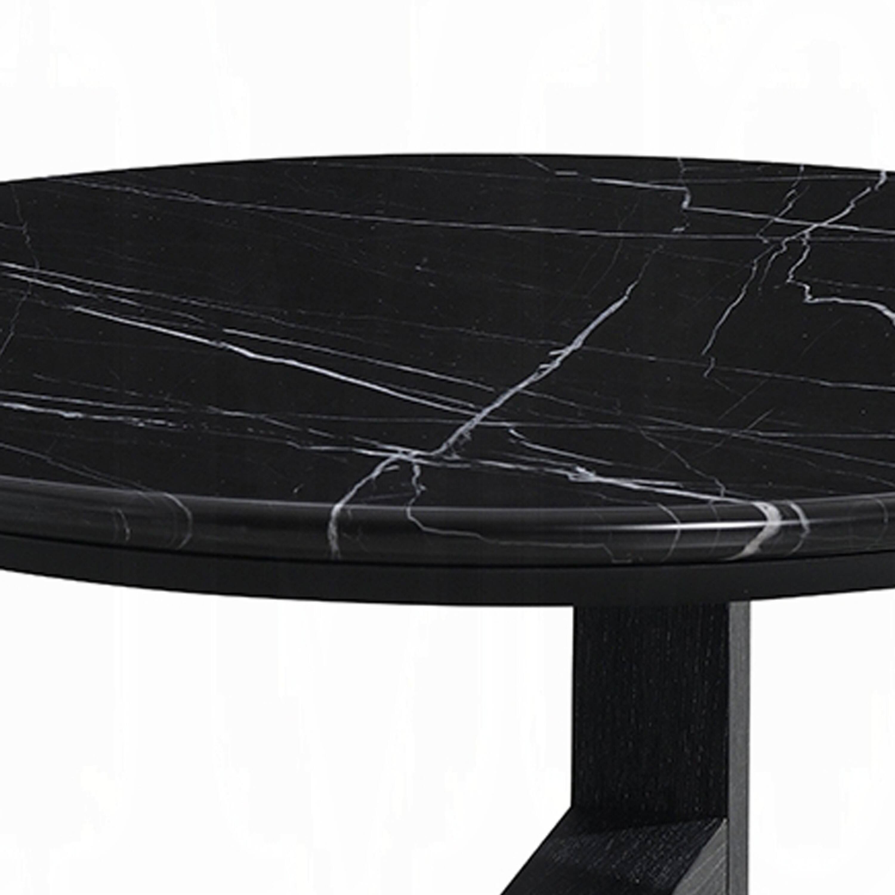 Alt View 5. Manhattan Lane - Kia Coffee Table, Round Marble Top and Three Leg Wood Base,32 Inch - Black.