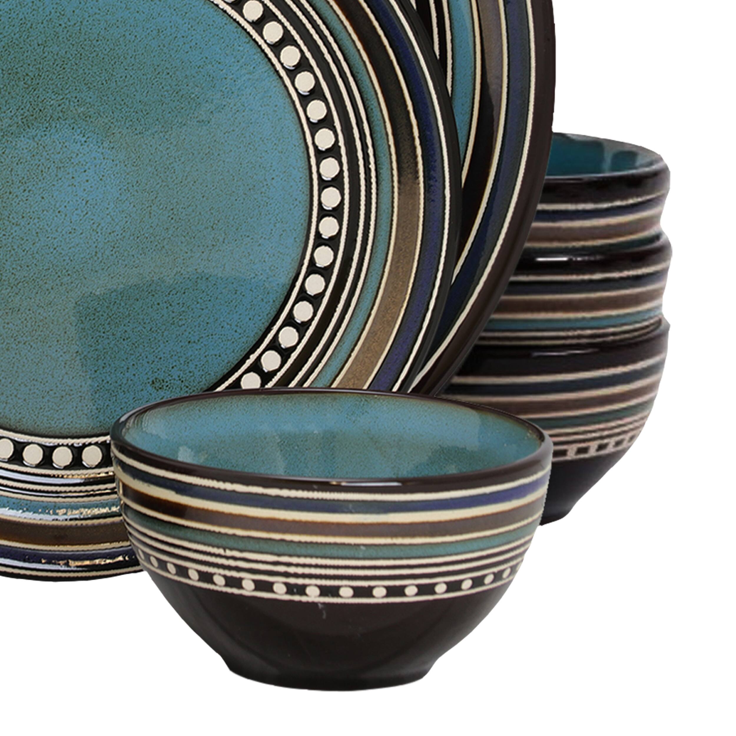 Alt View 7. Gibson - Gibson Elite Café Versailles 16 Piece Double Bowl Dinnerware Set in Blue - Blue.