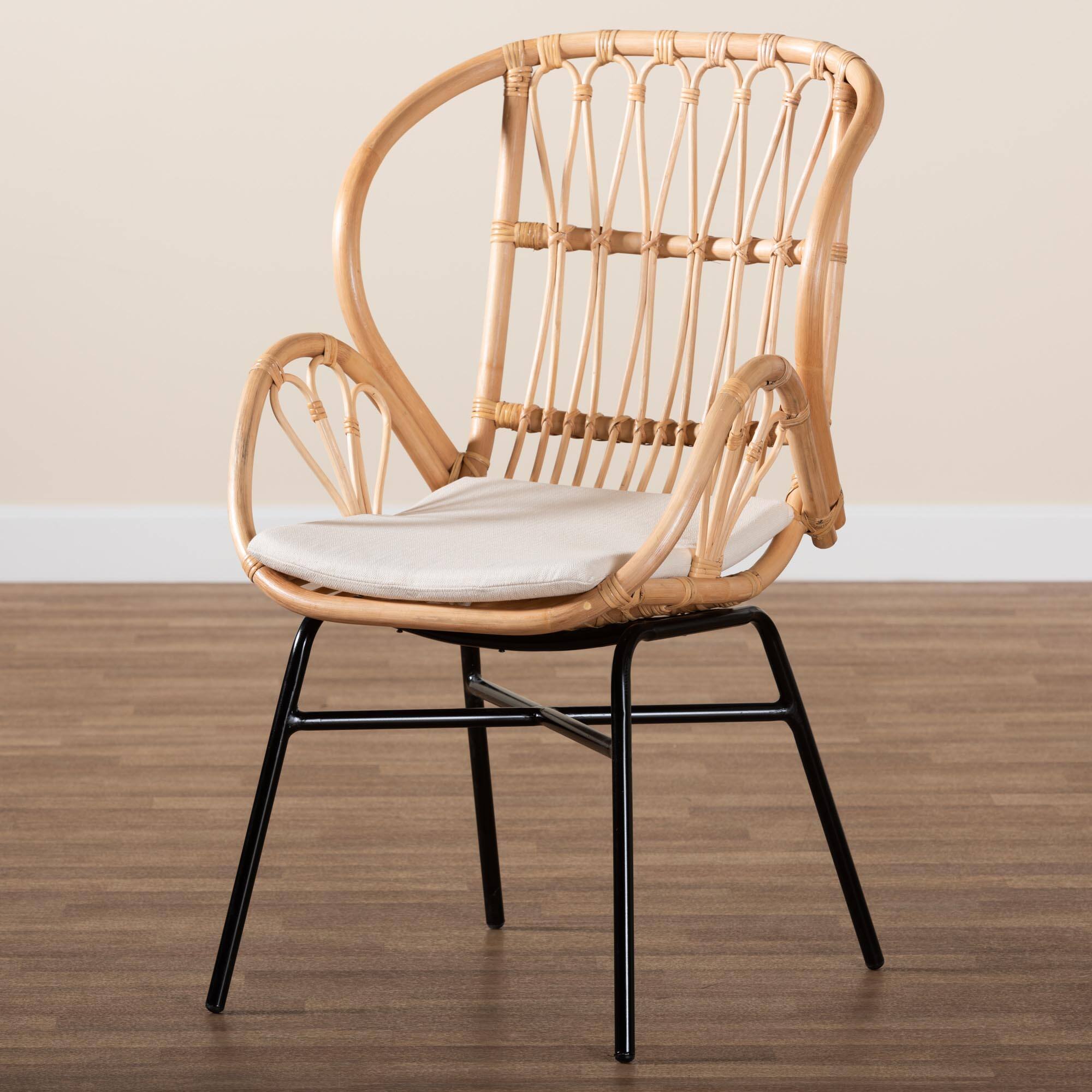 Alt View 5. bali & pari - Caelia Modern Bohemian Rattan and Metal Chair - Natural Brown/Black.