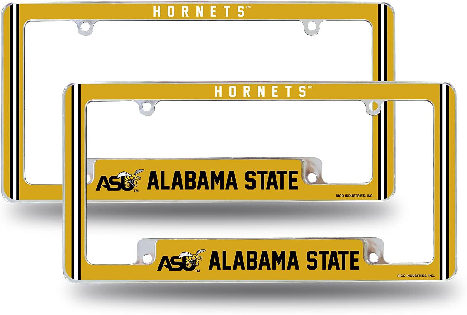 Alabama State NCAA Hornets (Set of 2) Chrome Metal License Plate Frames with Bold Full Frame Design